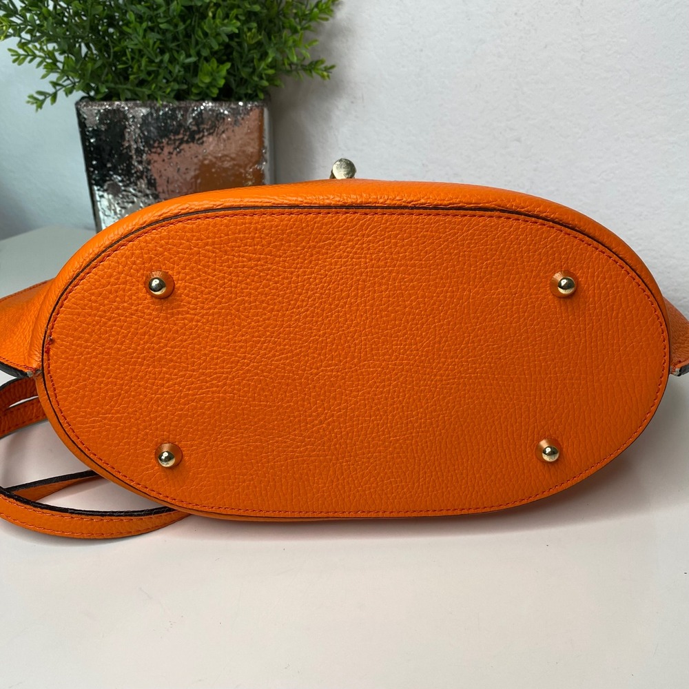 Borse in Pelle Satchel Crossbody Shoulder Bag Croc Emboss Orange Pebble Leather - Picture 3 of 12